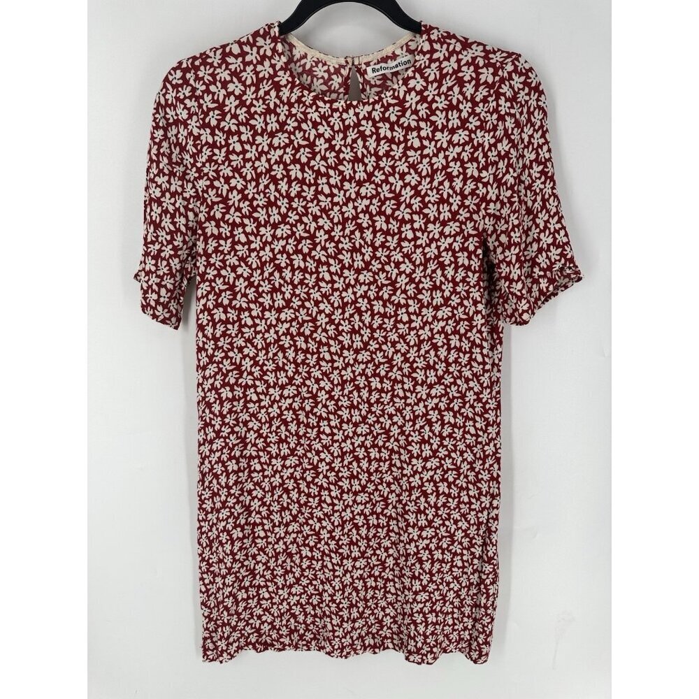 Reformation Burgundy and Cream Floral Mini Dress